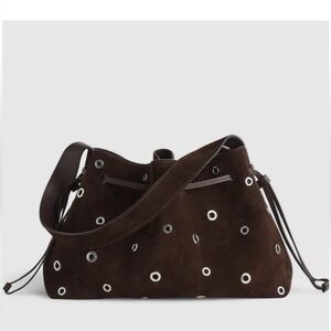 NEW Madewell The Drawstring Shoulder Bag in Dark Carob Suede with silver grommet